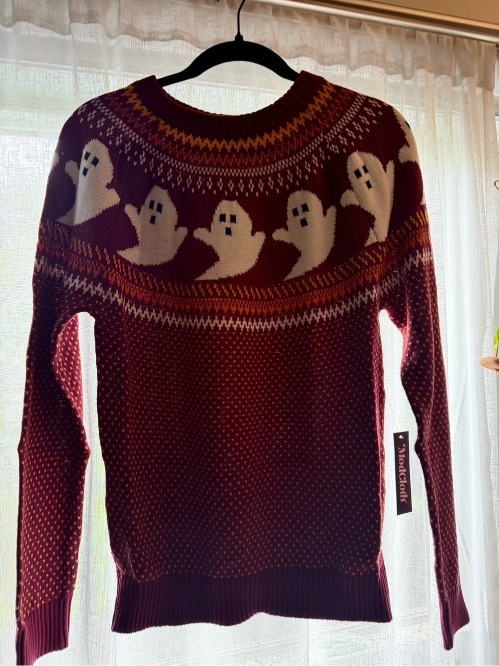 Modcloth Burgundy Ghost Crewneck Sweater